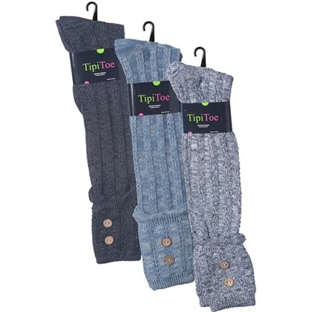 3 Pairs Women's Winter Knee High Over The Knee With Buttons Boot Socks